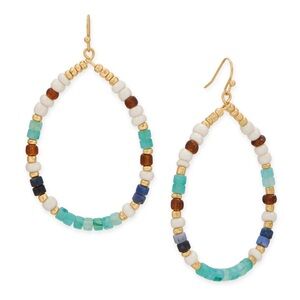 NWT - Gold Tone Multi Color Seed Bead Pear Drop Fashion Earrings